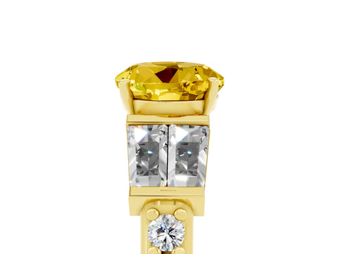 Yellow gold Round Cut Yellow Sapphire Engagement Ring with Baguette Side Stones and Channel Set Band_5