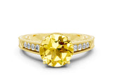 Yellow gold Round Cut Yellow Sapphire Engagement Ring with Milgrain Channel Set Band and Prong Setting_24