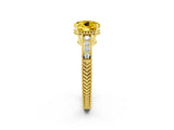 Yellow gold Round Cut Yellow Sapphire Engagement Ring with Milgrain Channel Set Band and Prong Setting_26