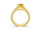 Yellow gold Round Cut Yellow Sapphire Engagement Ring with Milgrain Channel Set Band and Prong Setting_27