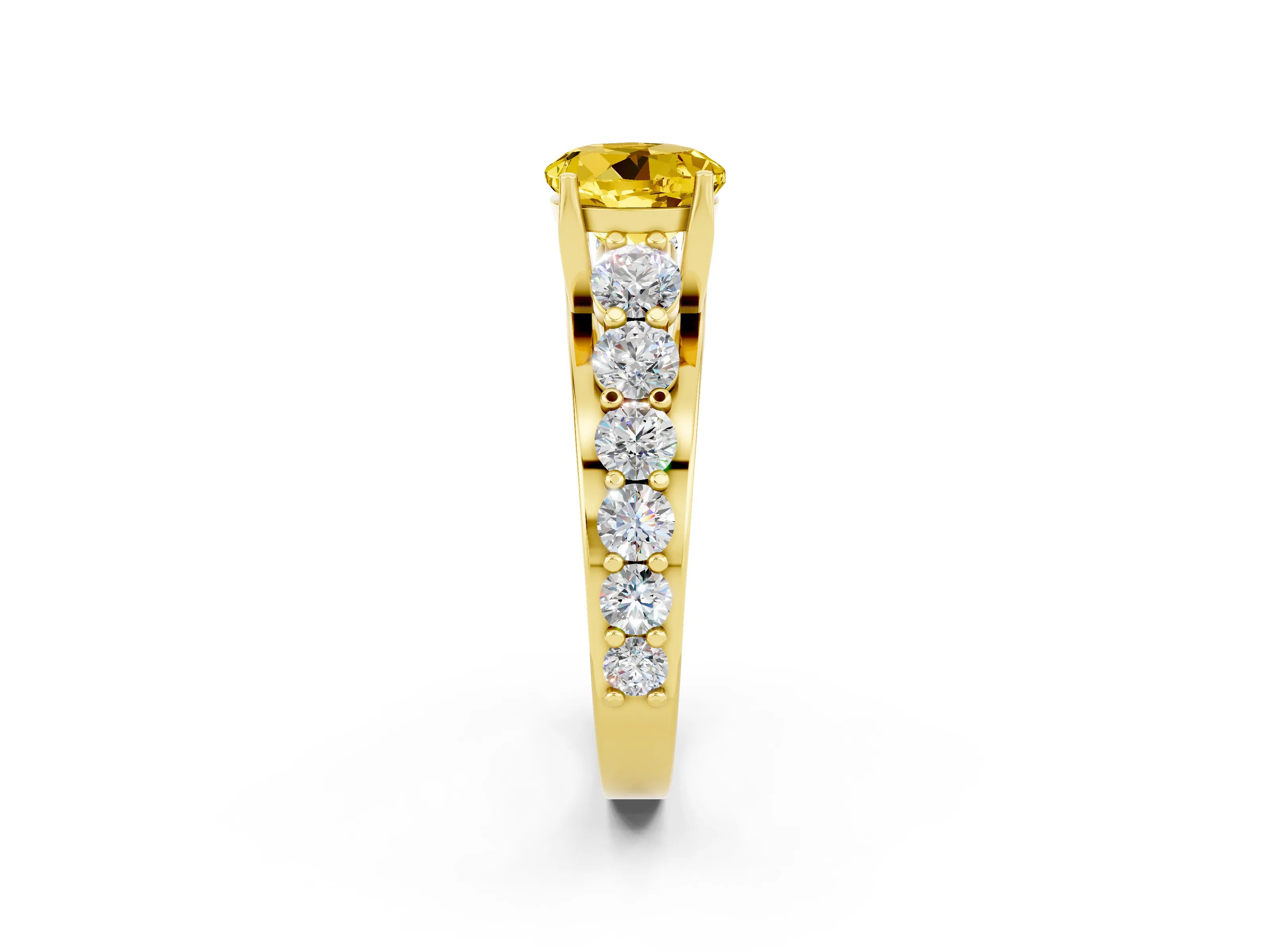 Yellow gold Round Cut Yellow Sapphire Engagement Ring with Pavé Band and Four-Prong Setting_2