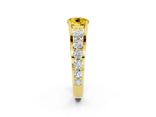 Yellow gold Round Cut Yellow Sapphire Engagement Ring with Pavé Band and Four-Prong Setting