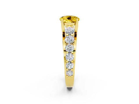 Yellow gold Round Cut Yellow Sapphire Engagement Ring with Pavé Band and Four-Prong Setting_2