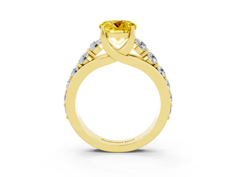 Yellow gold Round Cut Yellow Sapphire Engagement Ring with Pavé Band and Four-Prong Setting_3