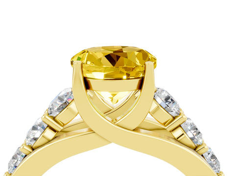 Yellow gold Round Cut Yellow Sapphire Engagement Ring with Pavé Band and Four-Prong Setting_4