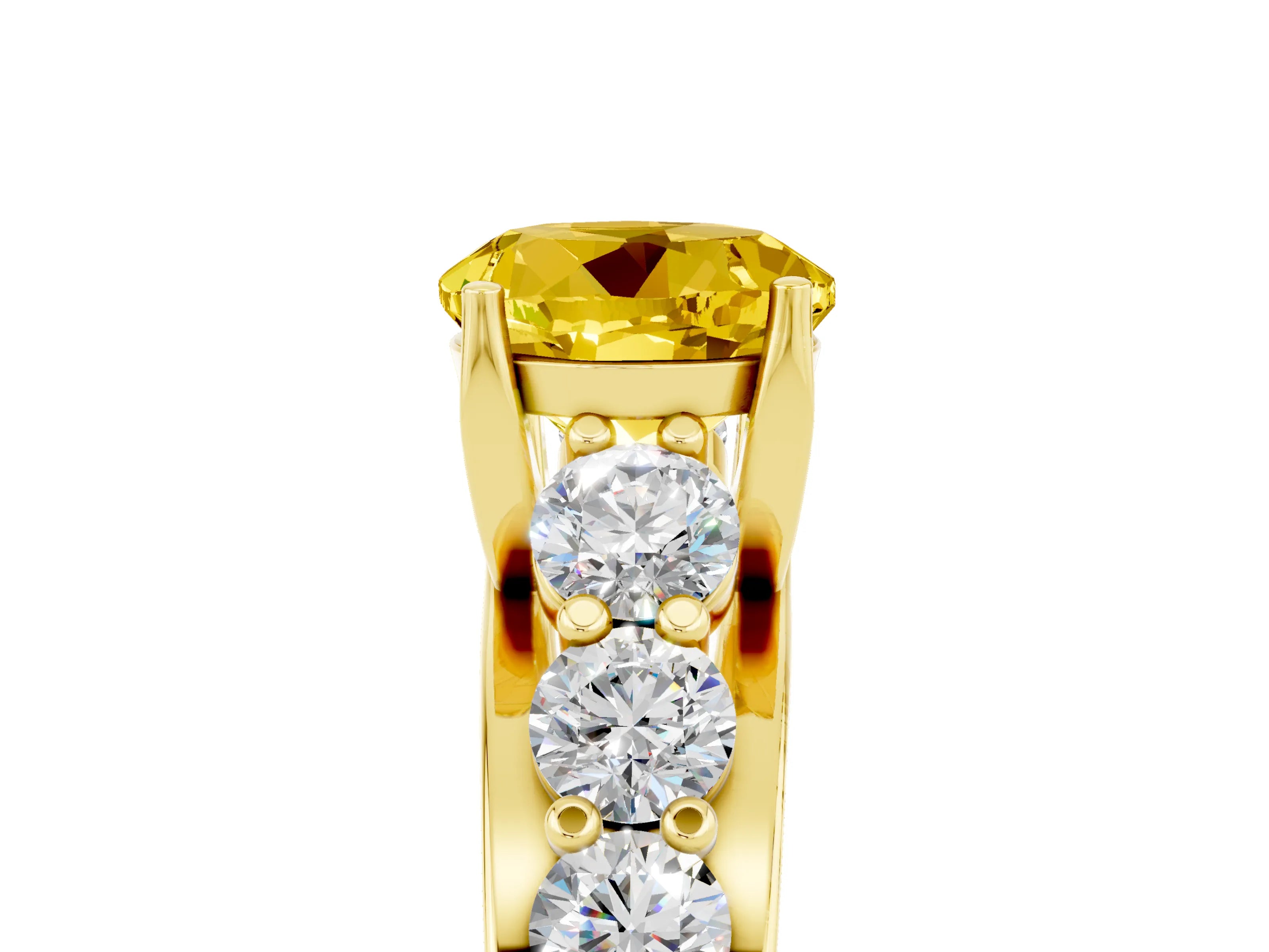 Yellow gold Round Cut Yellow Sapphire Engagement Ring with Pavé Band and Four-Prong Setting_5