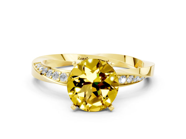 Yellow gold Round Cut Yellow Sapphire Engagement Ring with Side Stone Accents and Four-Prong Setting