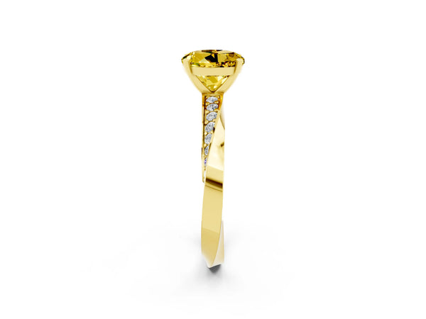 Yellow gold Round Cut Yellow Sapphire Engagement Ring with Side Stone Accents and Four-Prong Setting
