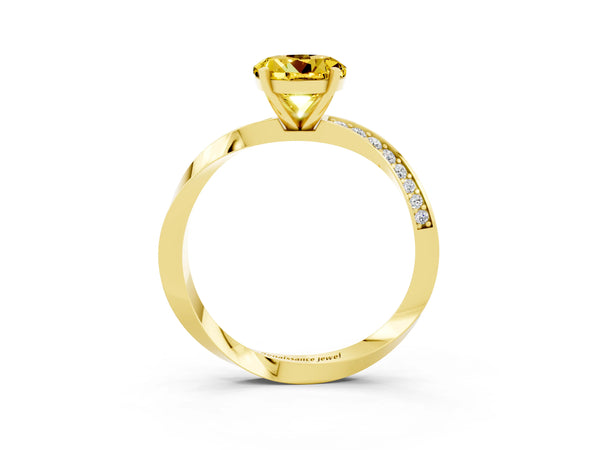 Yellow gold Round Cut Yellow Sapphire Engagement Ring with Side Stone Accents and Four-Prong Setting