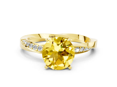 Yellow gold Round Cut Yellow Sapphire Engagement Ring with Side Stone Accents and Four-Prong Setting_51