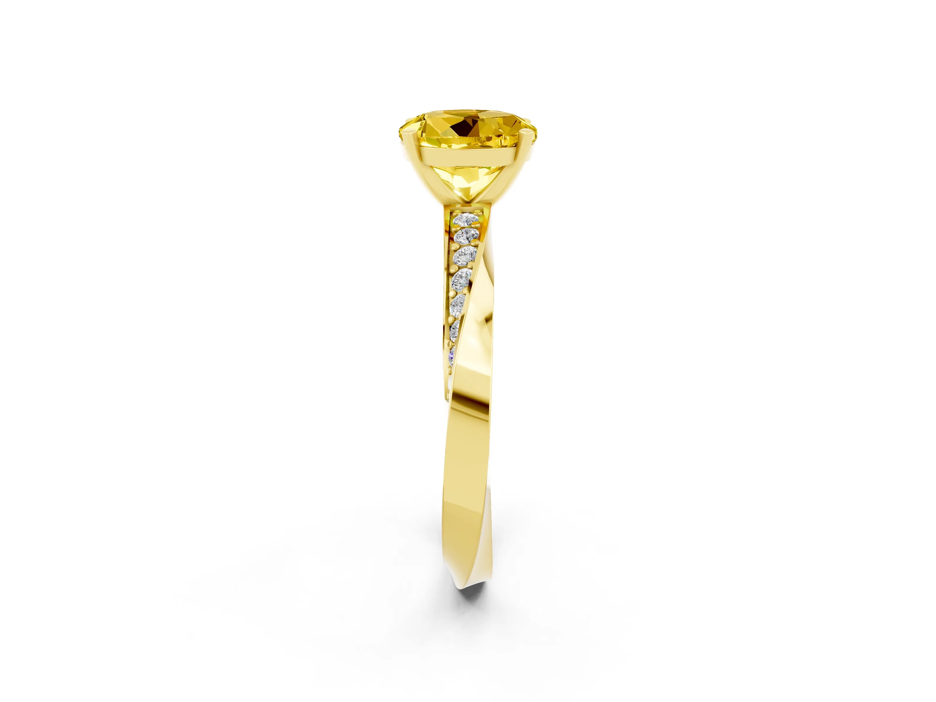 Yellow gold Round Cut Yellow Sapphire Engagement Ring with Side Stone Accents and Four-Prong Setting_53