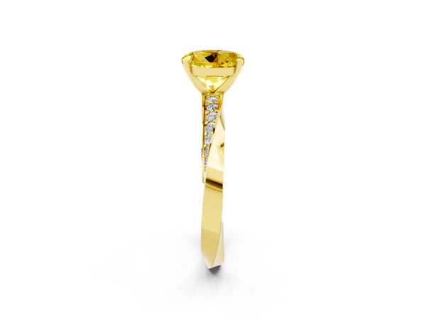 Yellow gold Round Cut Yellow Sapphire Engagement Ring with Side Stone Accents and Four-Prong Setting