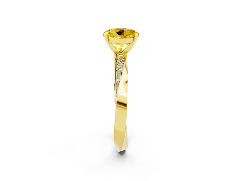 Yellow gold Round Cut Yellow Sapphire Engagement Ring with Side Stone Accents and Four-Prong Setting_53