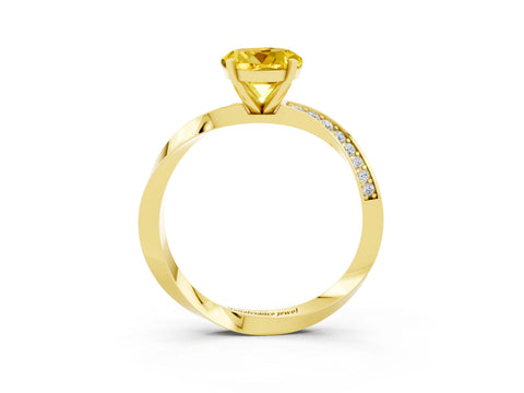 Yellow gold Round Cut Yellow Sapphire Engagement Ring with Side Stone Accents and Four-Prong Setting_54