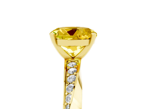 Yellow gold Round Cut Yellow Sapphire Engagement Ring with Side Stone Accents and Four-Prong Setting_56