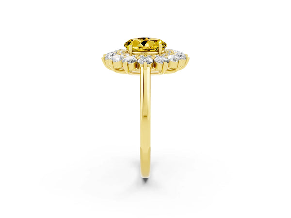 Yellow gold Round Cut Yellow Sapphire Floral Double Halo Engagement Ring with Prong Setting