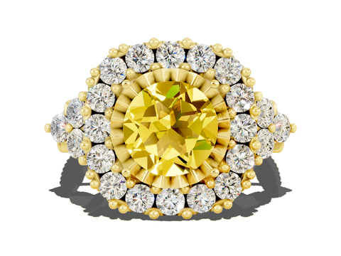 Yellow gold Round Cut Yellow Sapphire Halo Ring with Pavé Band and Four-Prong Setting_12