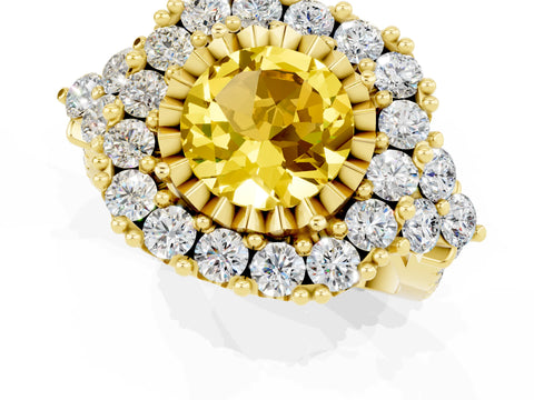 Yellow gold Round Cut Yellow Sapphire Halo Ring with Pavé Band and Four-Prong Setting_13