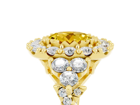 Yellow gold Round Cut Yellow Sapphire Halo Ring with Pavé Band and Four-Prong Setting_17