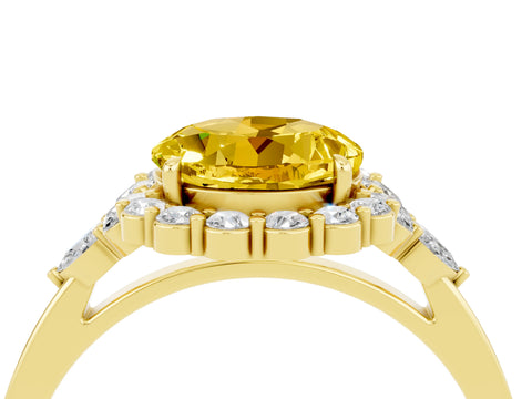 Yellow gold Round Cut Yellow Sapphire Halo Ring with Pear Side Stones and Prong Setting_16