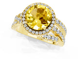 Yellow gold Round Cut Yellow Sapphire Halo Ring with Round Split Shank and Prong Setting_49