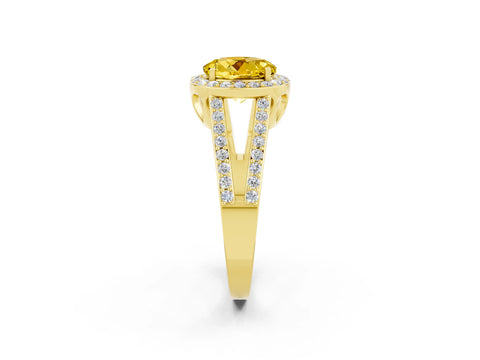 Yellow gold Round Cut Yellow Sapphire Halo Ring with Split Shank U-Prong Band and Four-Prong Setting_2