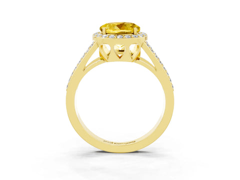 Yellow gold Round Cut Yellow Sapphire Halo Ring with Split Shank U-Prong Band and Four-Prong Setting_3