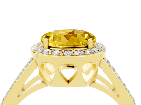 Yellow gold Round Cut Yellow Sapphire Halo Ring with Split Shank U-Prong Band and Four-Prong Setting_4