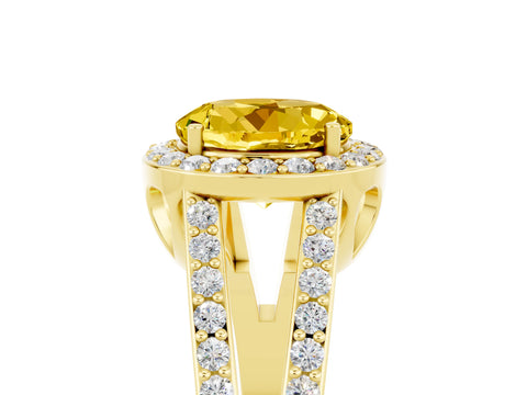 Yellow gold Round Cut Yellow Sapphire Halo Ring with Split Shank U-Prong Band and Four-Prong Setting_5