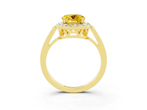 Yellow gold Round Cut Yellow Sapphire Halo Ring with Split Shank and Four-Prong Setting_3