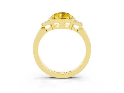 Yellow gold Round Cut Yellow Sapphire Halo Ring with Tapered Band and Four-Prong Setting_3