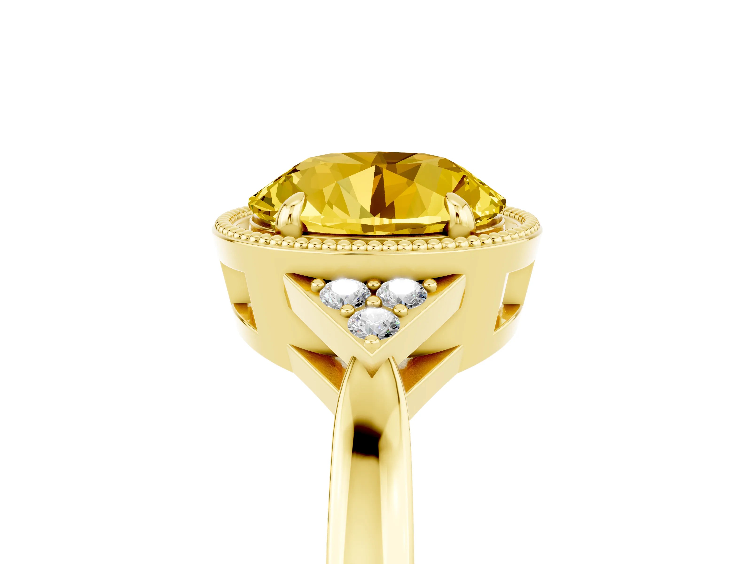 Yellow gold Round Cut Yellow Sapphire Halo Ring with Tapered Band and Four-Prong Setting_5