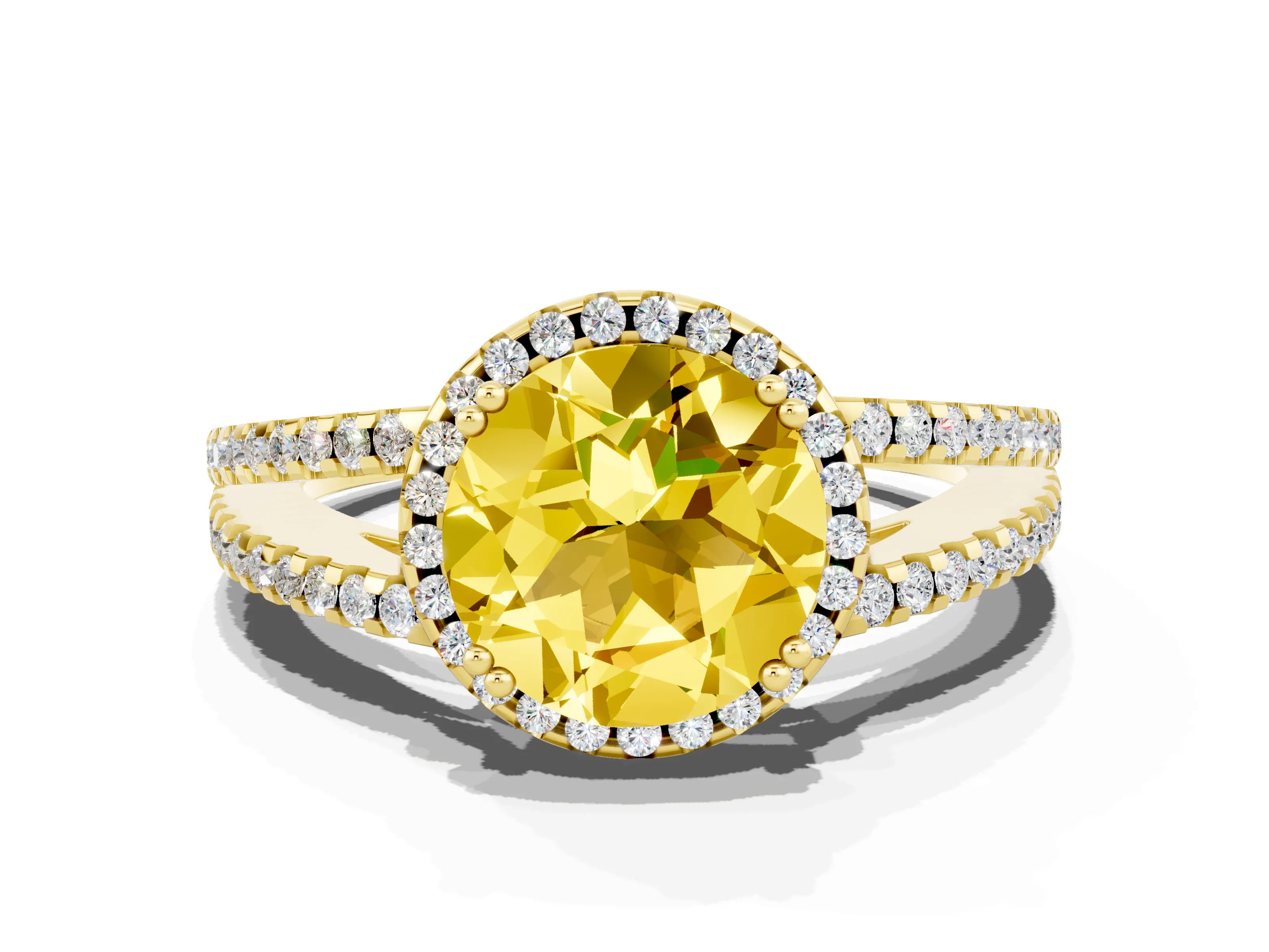 Yellow gold Round Cut Yellow Sapphire Halo Split Shank Engagement Ring_12