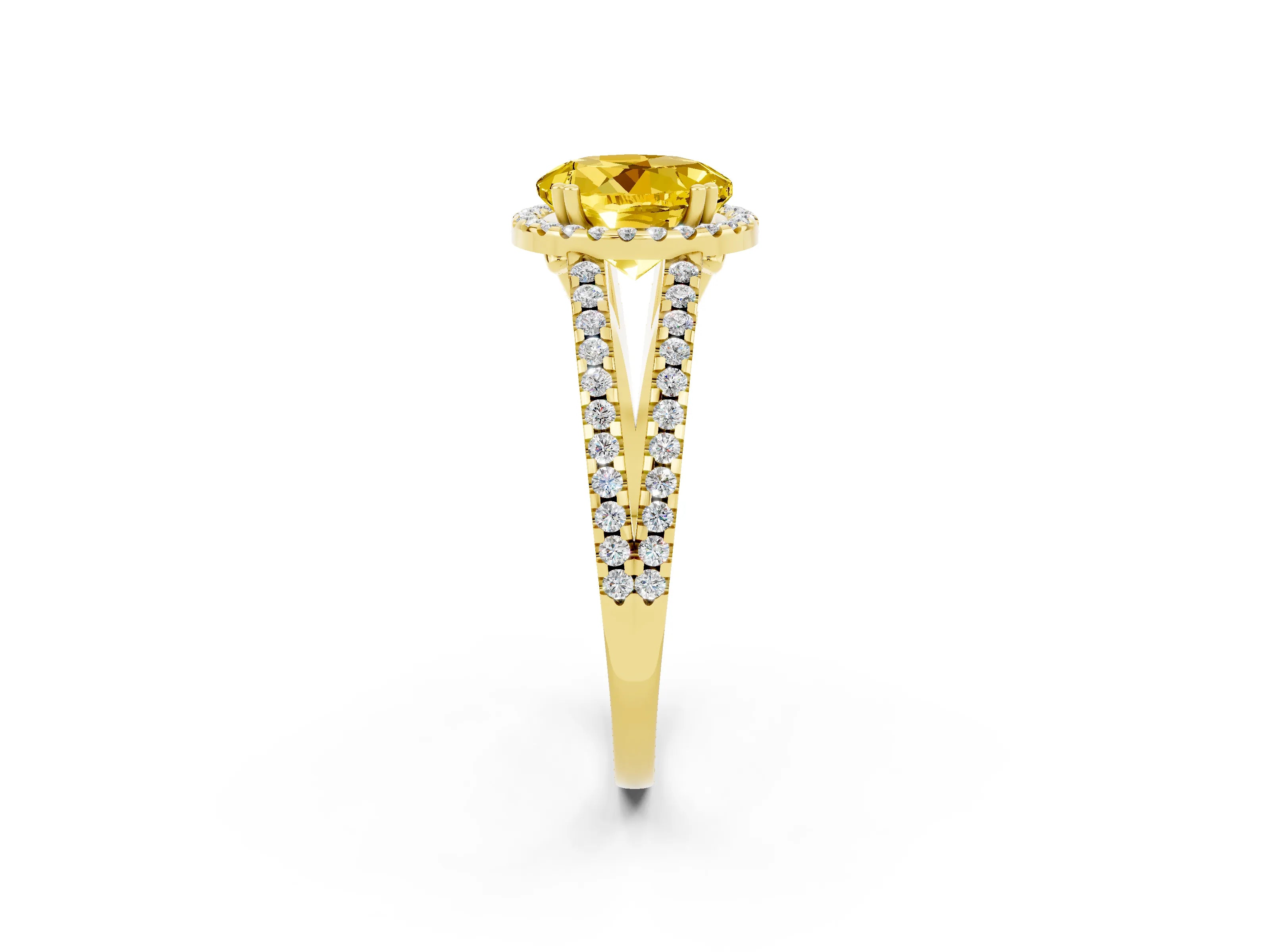 Yellow gold Round Cut Yellow Sapphire Halo Split Shank Engagement Ring_14