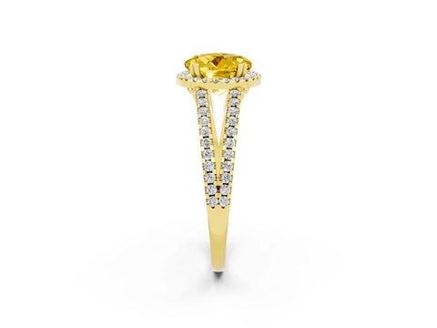 Yellow gold Round Cut Yellow Sapphire Halo Split Shank Engagement Ring_14