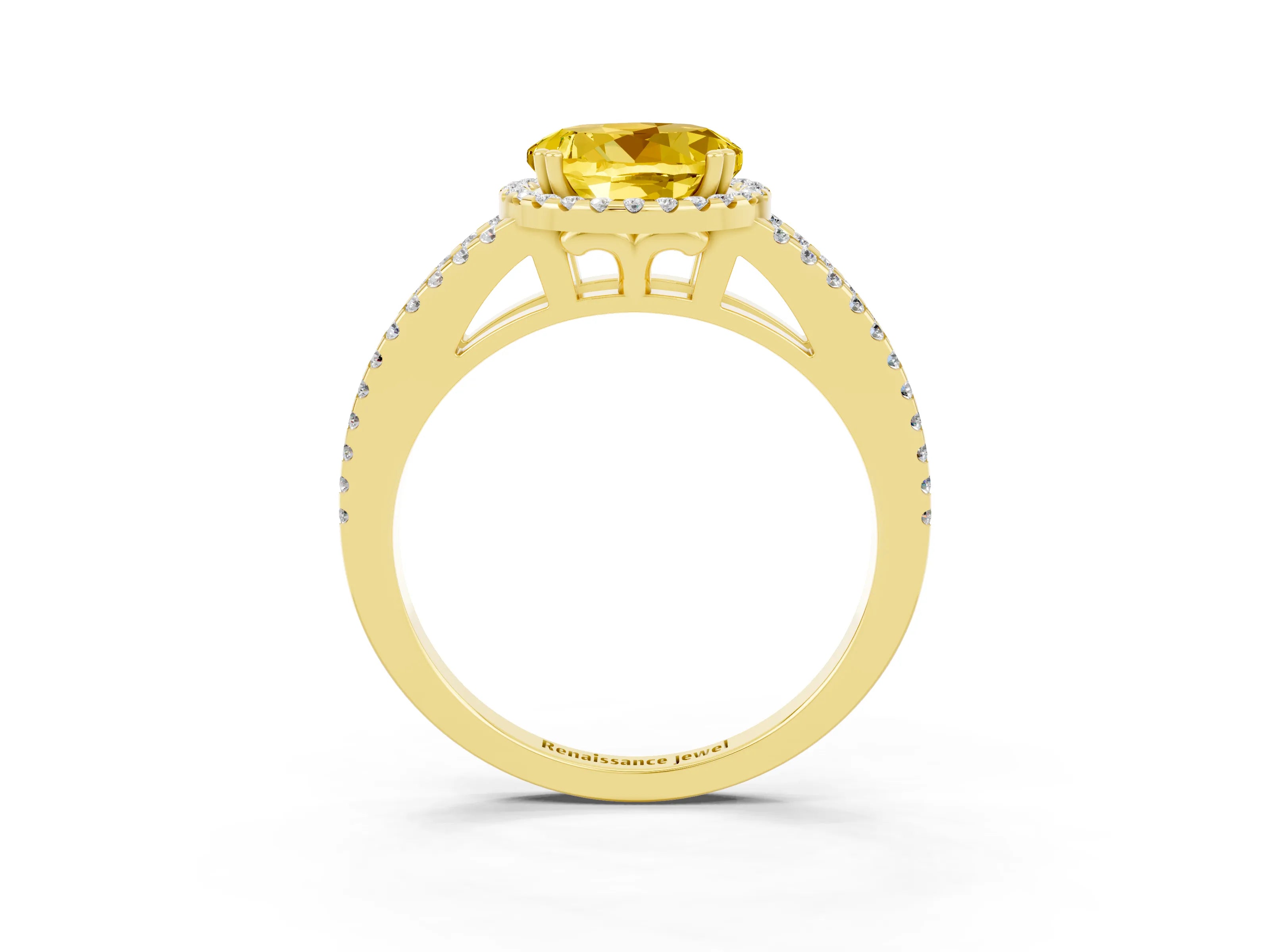 Yellow gold Round Cut Yellow Sapphire Halo Split Shank Engagement Ring_15