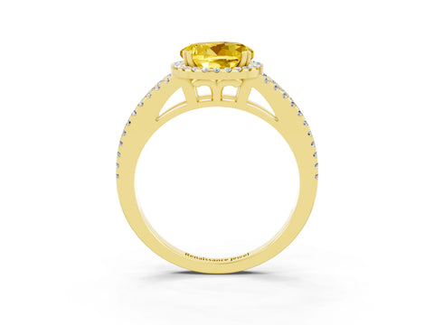 Yellow gold Round Cut Yellow Sapphire Halo Split Shank Engagement Ring_15