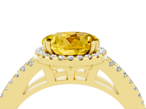 Yellow gold Round Cut Yellow Sapphire Halo Split Shank Engagement Ring_16