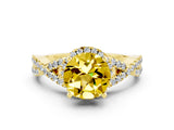 Yellow gold Round Cut Yellow Sapphire  Halo Twist Band Solitaire Prong Setting Ring_24
