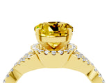 Yellow gold Round Cut Yellow Sapphire  Halo Twist Band Solitaire Prong Setting Ring_28
