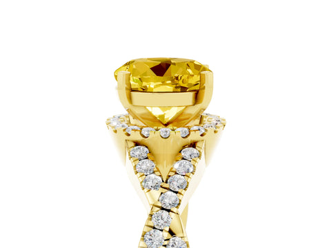 Yellow gold Round Cut Yellow Sapphire Halo Twist Band Solitaire Prong Setting Ring_29