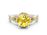 Yellow gold Round Cut Yellow Sapphire  Halo Twist Band Solitaire Prong Setting Ring_42