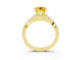 Yellow gold Round Cut Yellow Sapphire  Halo Twist Band Solitaire Prong Setting Ring_45