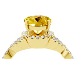 Yellow gold Round Cut Yellow Sapphire  Halo Twist Band Solitaire Prong Setting Ring_46
