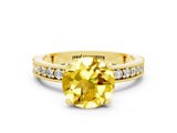 Yellow gold Round Cut Yellow Sapphire Milgrain Pavé Engagement Ring with Four-Prong Setting_24