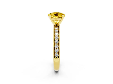 Yellow gold Round Cut Yellow Sapphire Milgrain Pavé Engagement Ring with Four-Prong Setting_26
