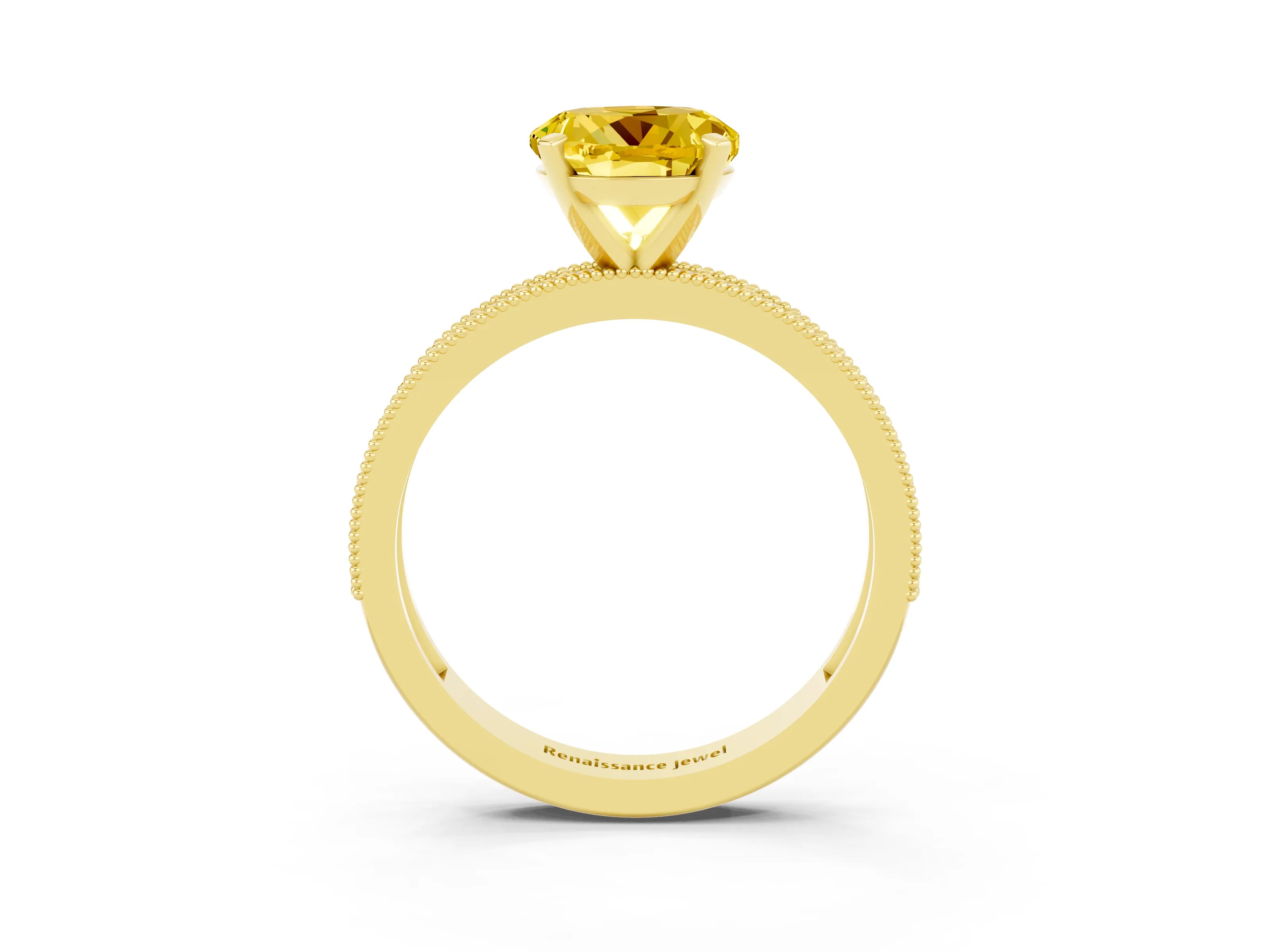 Yellow gold Round Cut Yellow Sapphire Milgrain Pavé Engagement Ring with Four-Prong Setting_27