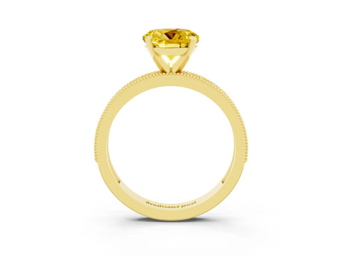 Yellow gold Round Cut Yellow Sapphire Milgrain Pavé Engagement Ring with Four-Prong Setting_27