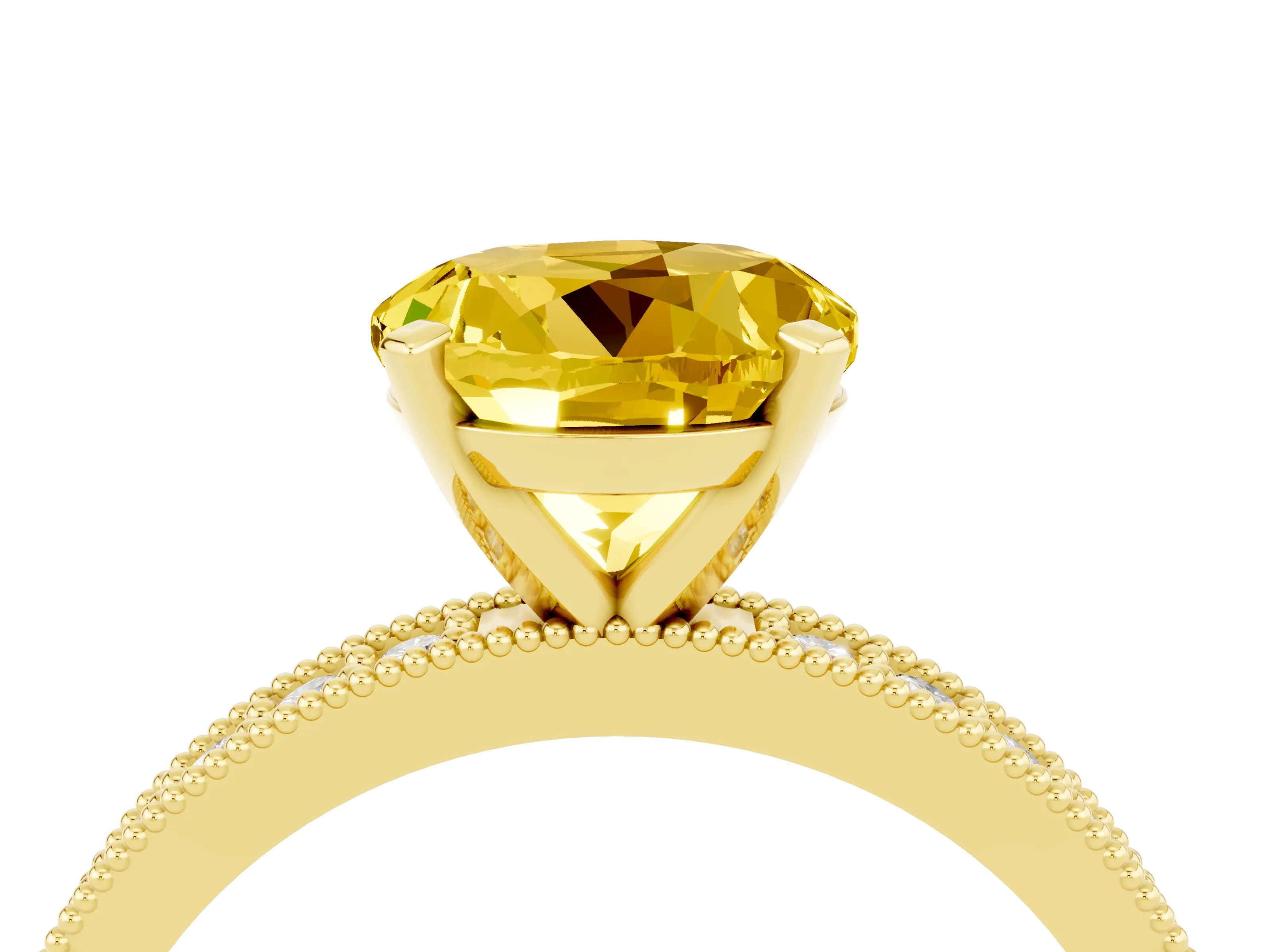 Yellow gold Round Cut Yellow Sapphire Milgrain Pavé Engagement Ring with Four-Prong Setting_28