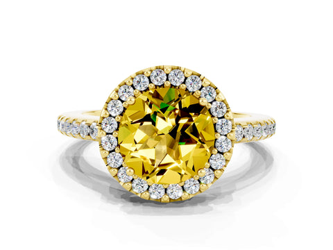 Yellow gold Round Cut Yellow Sapphire Pavé Halo Ring with Four-Prong Setting_12